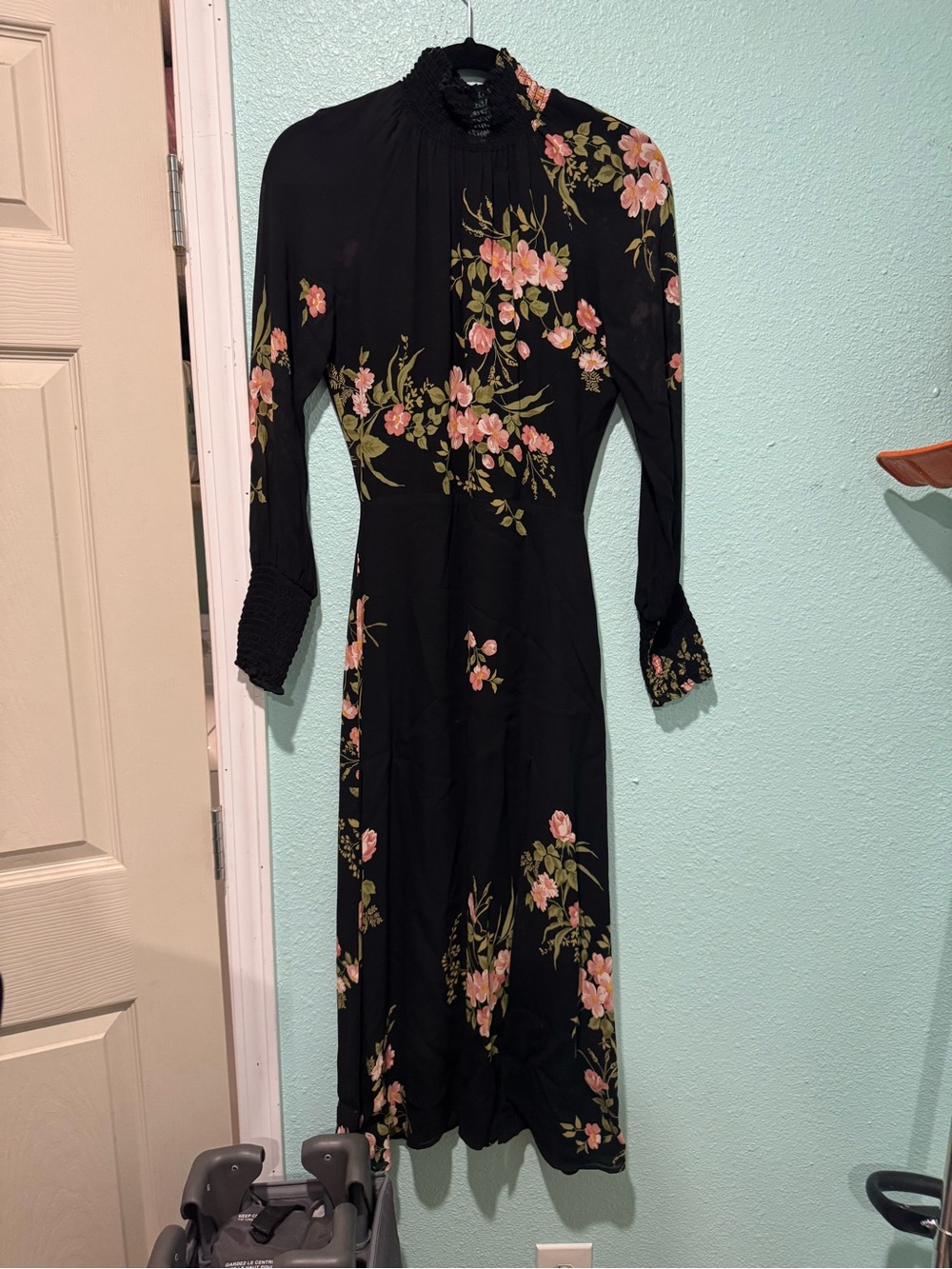 Reformation Black Maxi Dress with Pink Floral Print